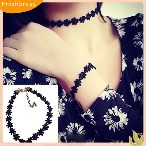 【Fresh】Sweet Lace Choker Stretch Necklace Set Black Retro Vintage Elastic Boho80S 90S