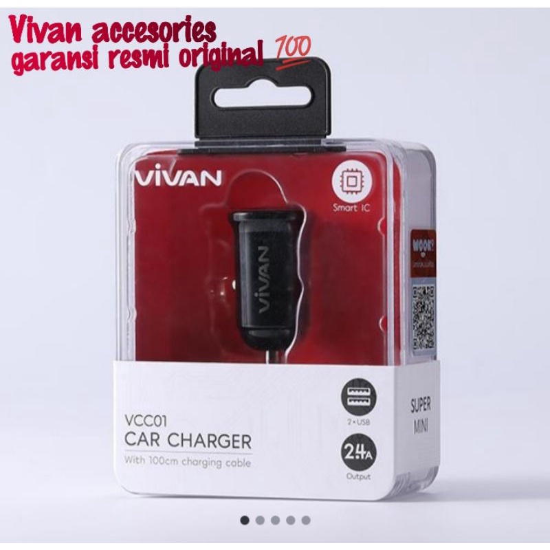 VIVAN VCC01 2,4A. Dual Port Small &amp; Portabel Car charger With_White and Black 100CM