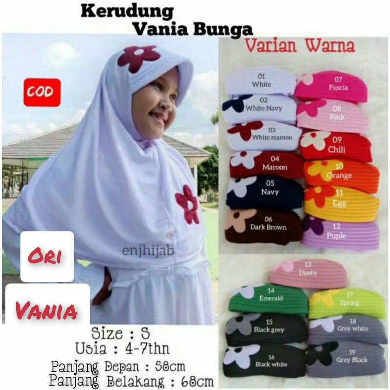 VANIA JILBAB ANAK SIZE S USIA 4 - 7 TAHUN VANIA BUNGA CEPLOK JILBAB ANAK SEKOLAH PAUD TK SD