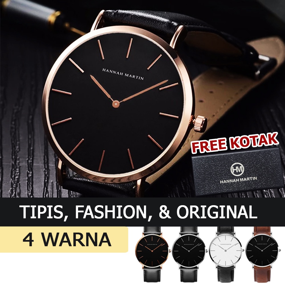 Jam Tangan Jam Tangan Hannah Martin Pria Wanita Couple Kulit Original Tipis Luxury Tahan Air (D5V6) 