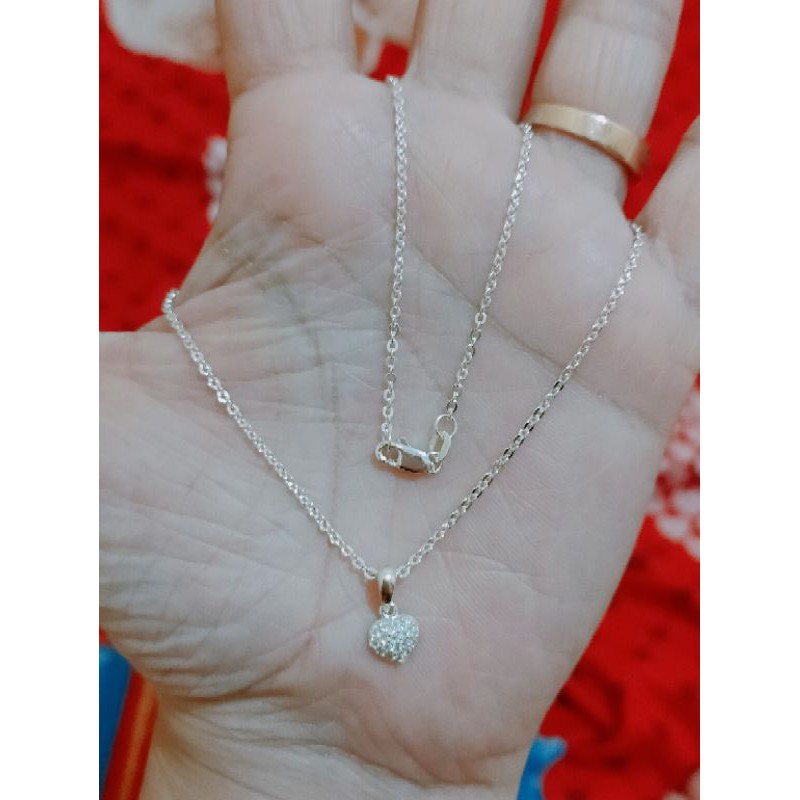 KALUNG ANAK NORI + LIONTIN LOVE ( PERAK 925 ) LAPIS EMAS PUTIH