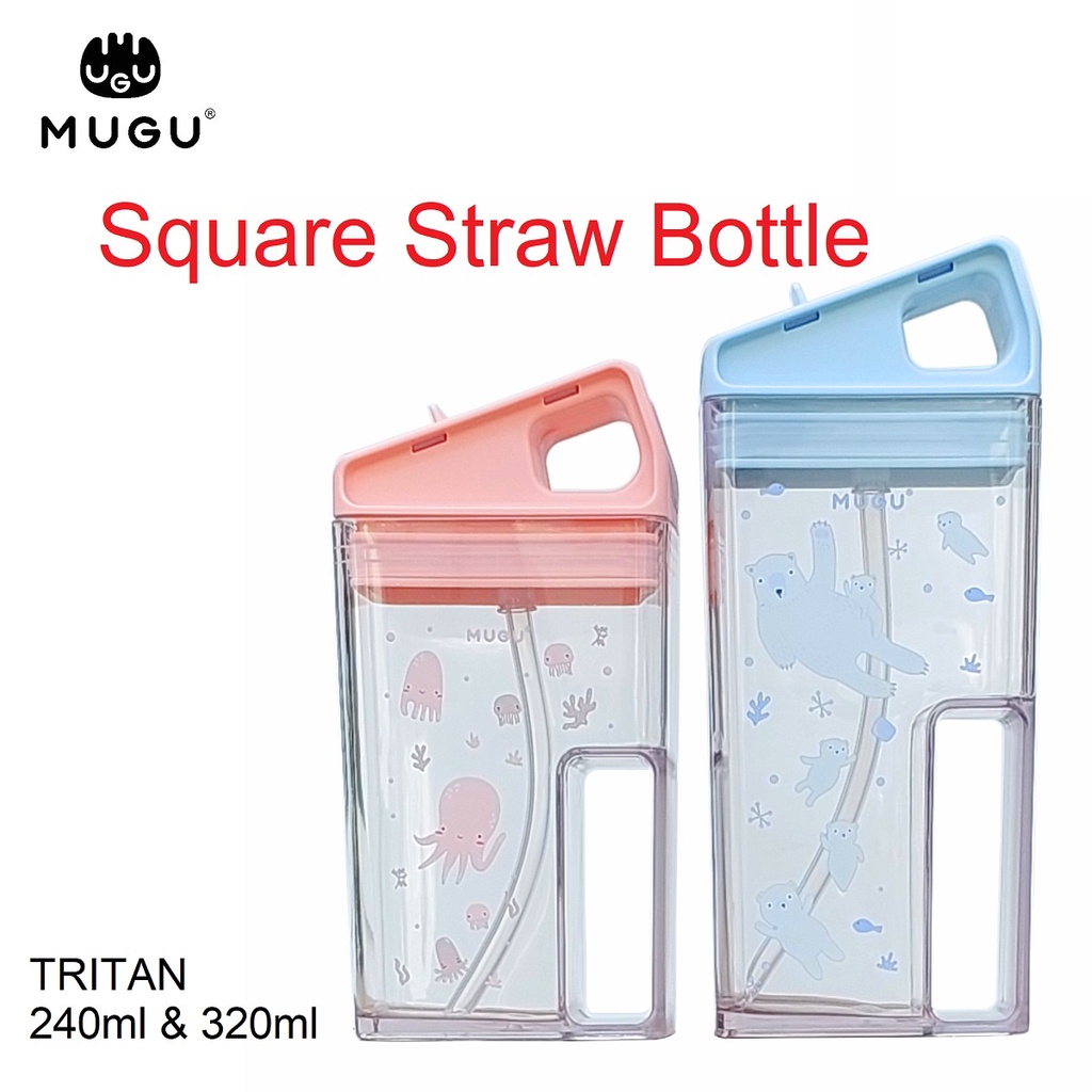 Mugu Tritan Square Straw Bottle Botol Minum Sedotan Bentuk Kotak