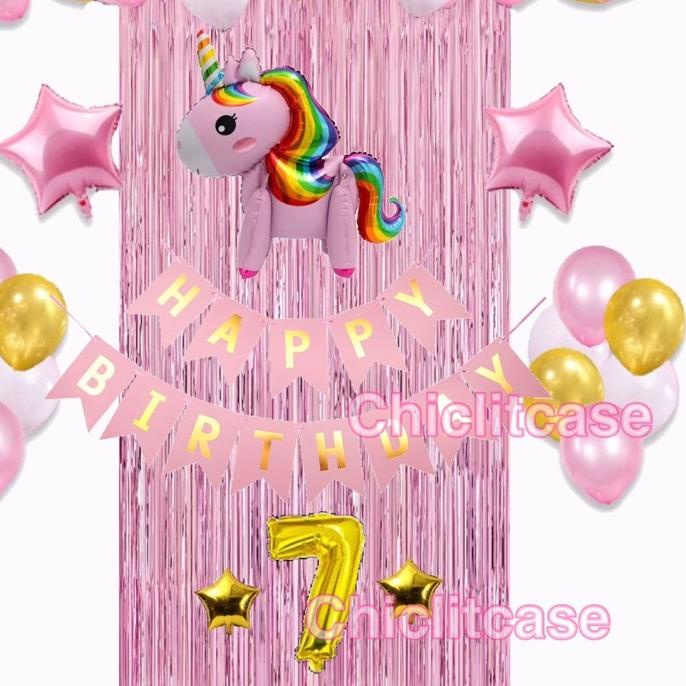 ➫ Paket dekorasi balon ulang tahun anak tirai unicorn/balon curtain ➭