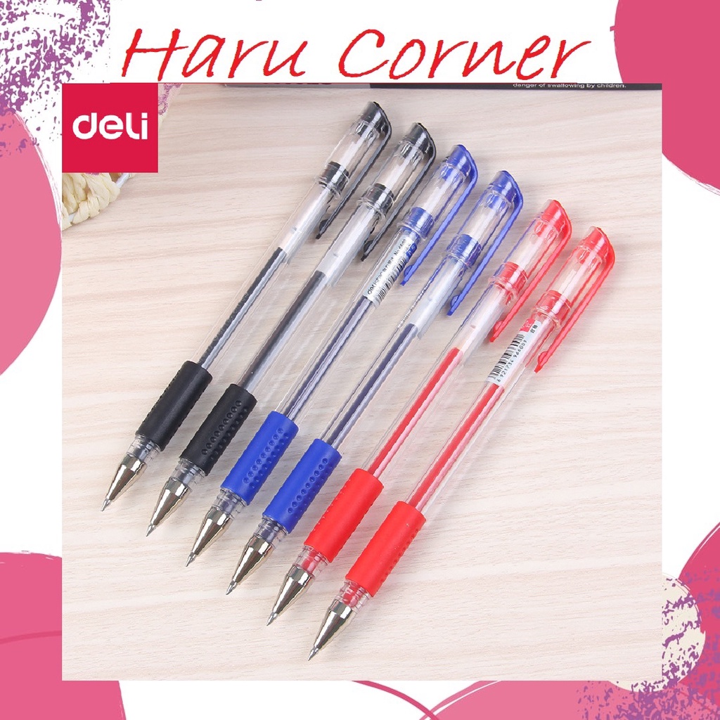 

Bolpoin Gel Pen Deli Warna Biru, Merah, dan Hitam 0.5mm
