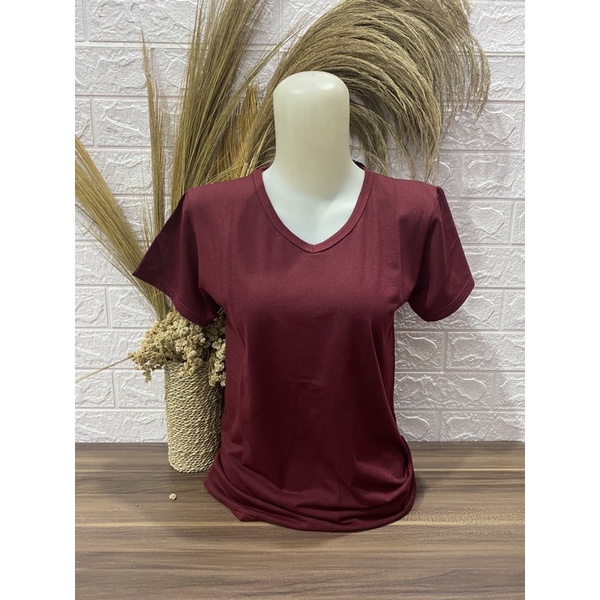 Kaos Wanita V neck Polos pendek L XL XXL Kaos Polos Pendek Wanita-Pendek-MaroonGelap