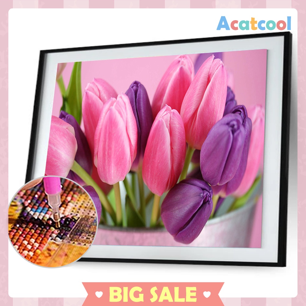 5D DIY Full Drill Diamond Painting Pink Flowers Cross Stitch Embroidery Kit