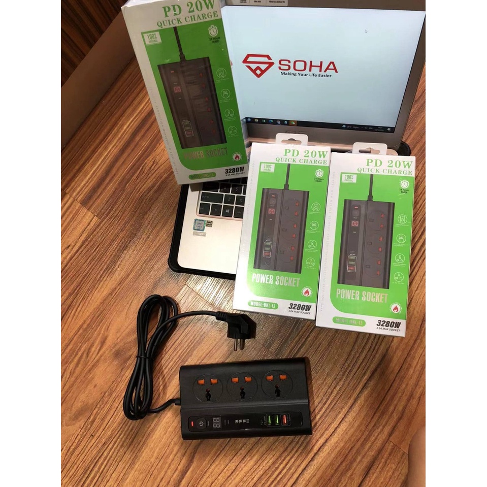 BKL-13 Timer Stop Kontak QualComm Power Socket Qualcomm Fast Charging 3 USB Port 4.2A PD-20W Type C Multi Port Auto Off Timer