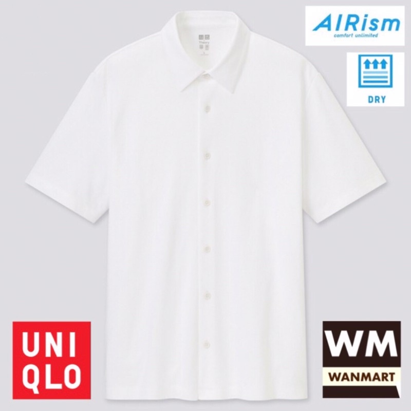 UNIQLO Men AIRism Kaos Polo Shirt Pria Full Open Lengan Pendek White