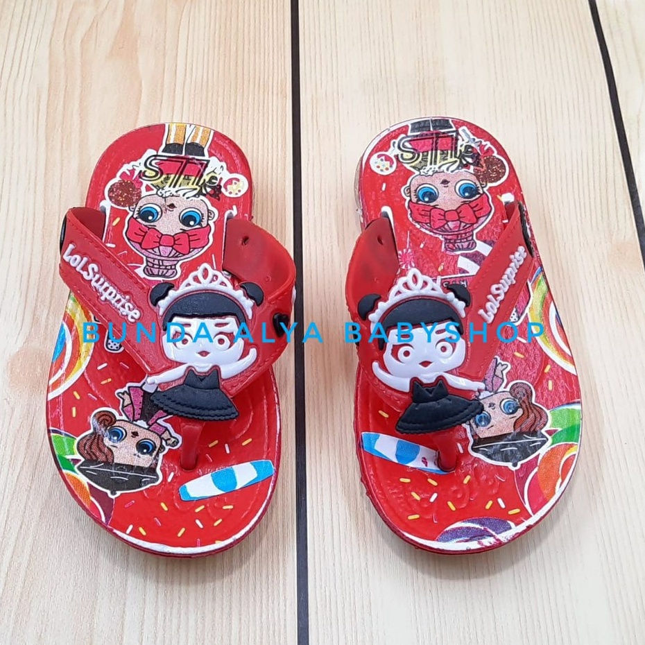 Sendal Jepit Anak Perempuan Usia  2 3 4  Tahun MERAH Bahan Karet Elastis Anti Licin Motif Karakter Lucu Size 24-29