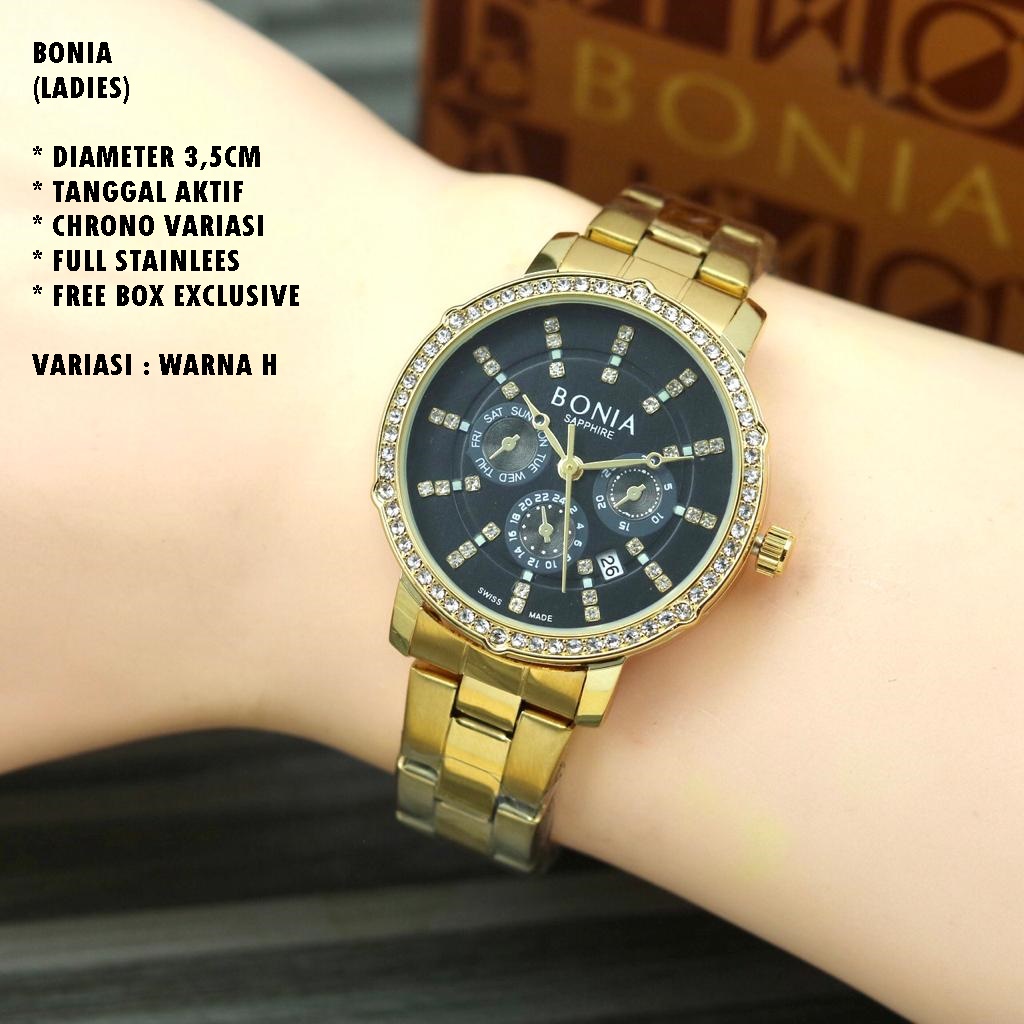 (BISA COD) JAM TANGAN WANITA FASHION RANTAI BODY BULAT TANGGAL AKTIF CHRONO OFF