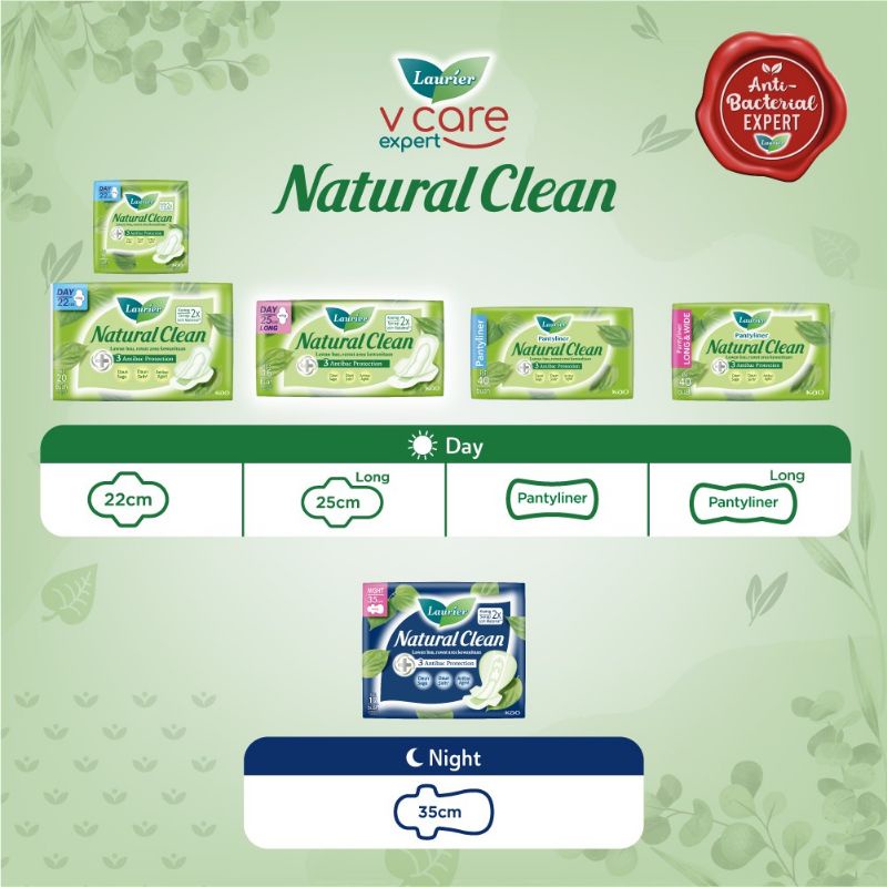 LAURIER Natural Clean Day Night Long Wing | Pantyliner | 22cm 25cm 35cm 5s 12s 16s 20s 40s | Pembalut