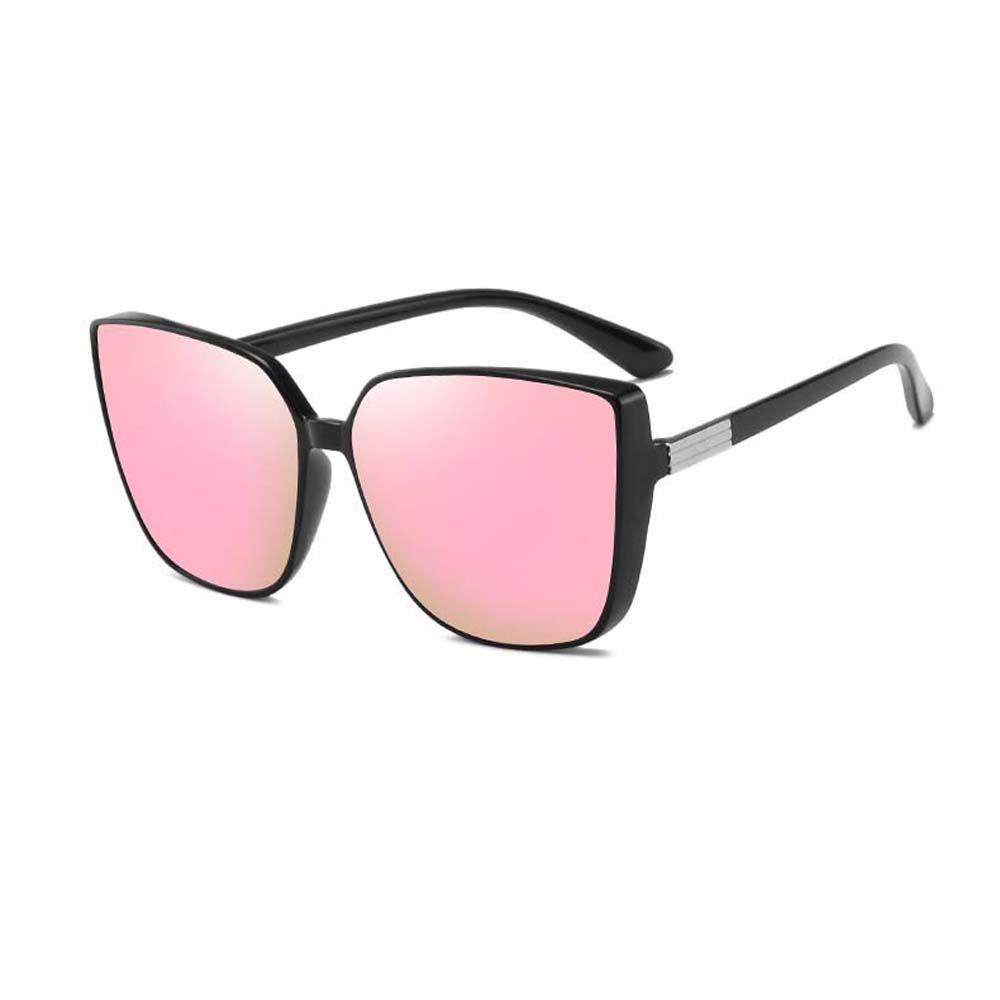 Needway Wanita Kacamata Hitam Pria Retro Lensa Pink Trendy Hitam Kacamata Matahari Cat Eye Sunglasses