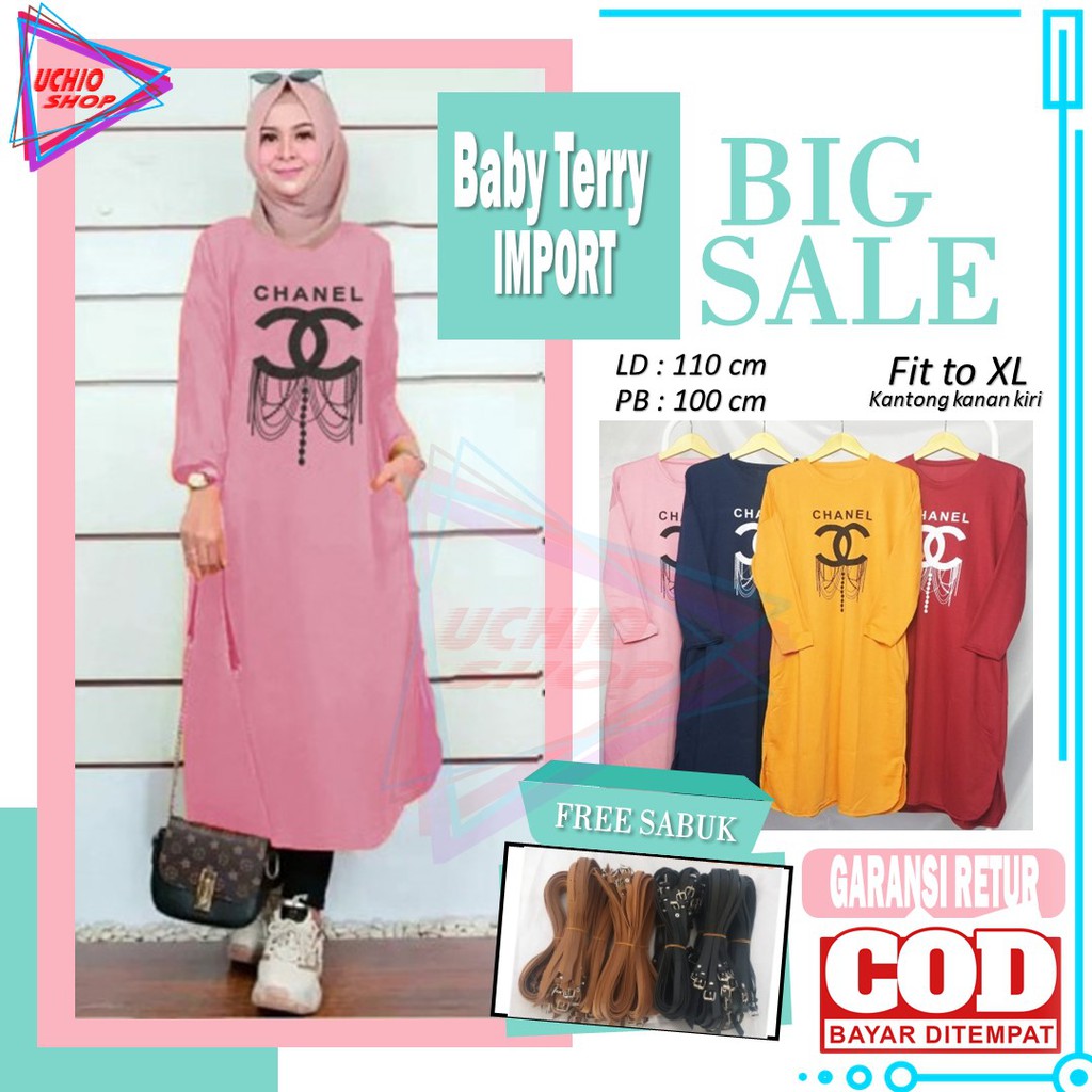 Atasan Tunik Kaos Import Premium Tunik Wanita Muslimah Panjang Jumbo Cewek Remaja Bahan Canelll