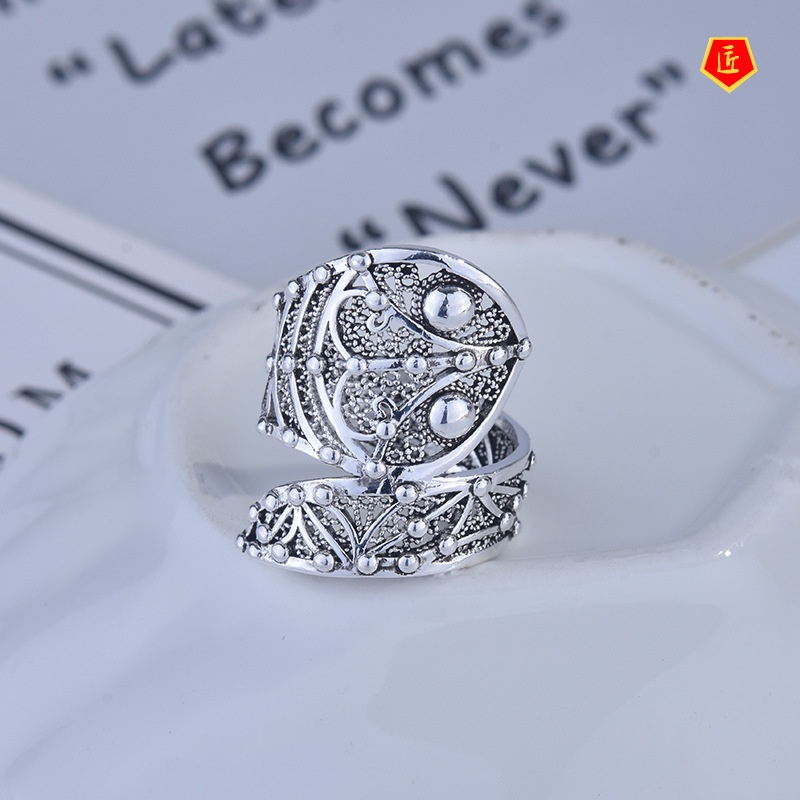 [Ready Stock]Creative Hollow Flower Ring S925 Vintage Silver