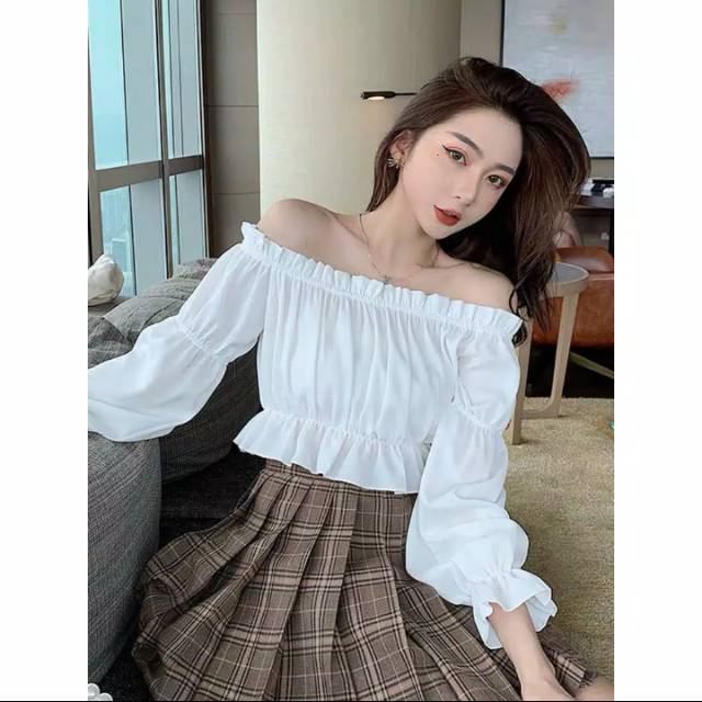 Korean sabrina blouse|sabrina murah|baju murah|baju korea style|atasan wanita