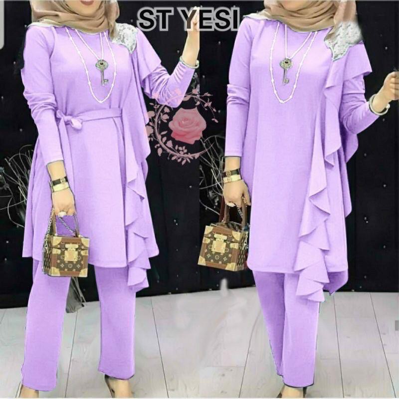 SETELAN TUNIK YESNI/ BAHAN MOSCREPES IMPORT/ SIZE L-XL-XXL-XXXL/SETELAN CELANA/ SETELAN MUSLIM JUMBO