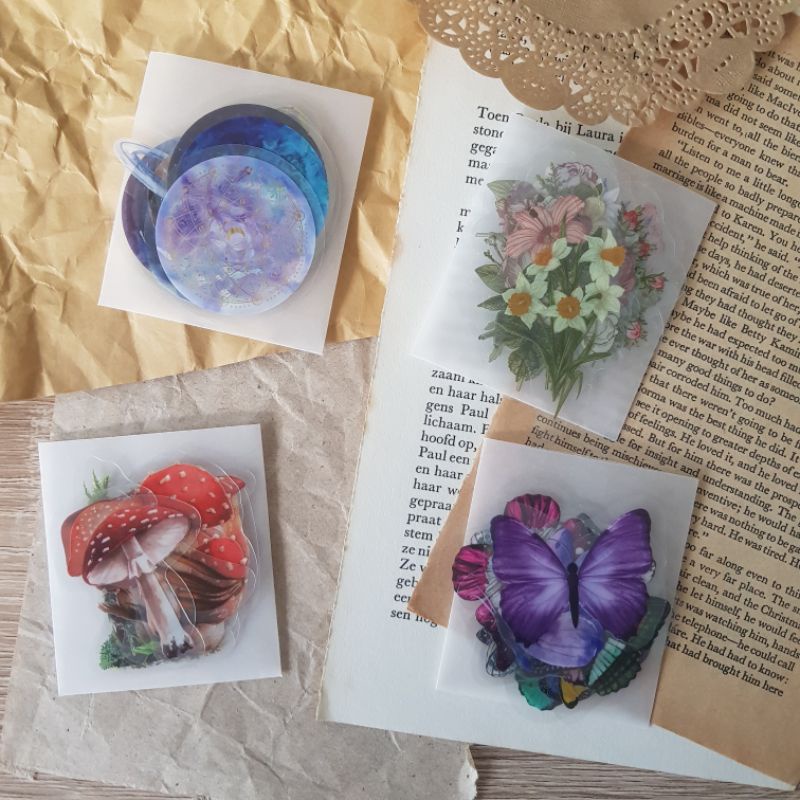 10pcs Aesthetic PET Transparent Stickers / Stiker Estetik untuk Jural Journal Bujo Scrapbook DIY Gal