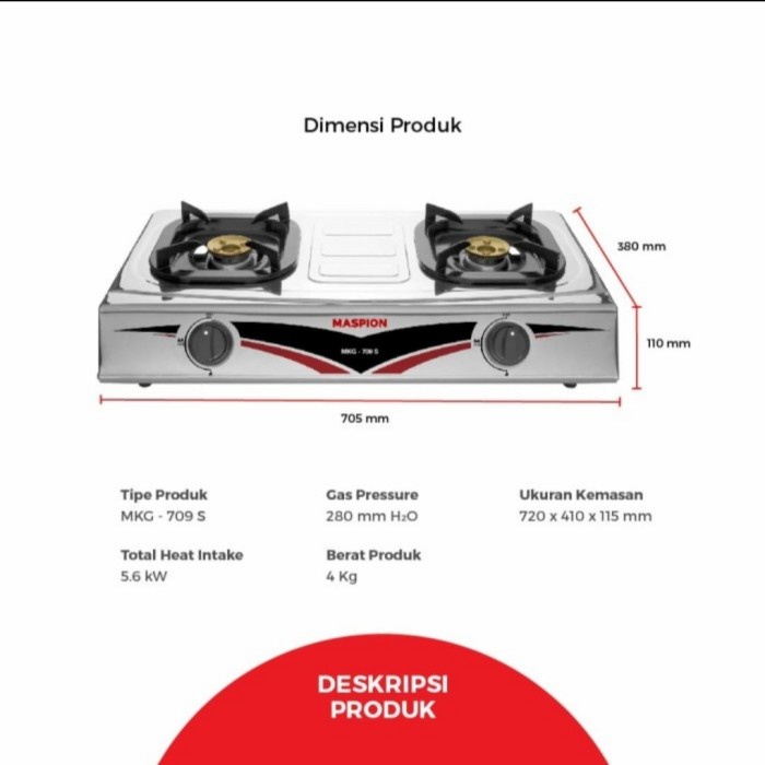 Kompor Gas Maspion MKG 709 Stainless