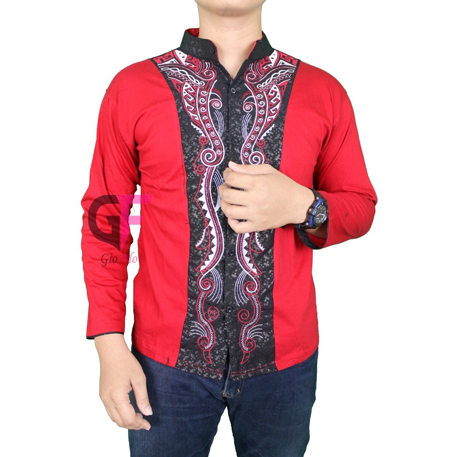 GIOFLO Baju Koko Pria Terbaru Lengan Panjang Red / KKL 32