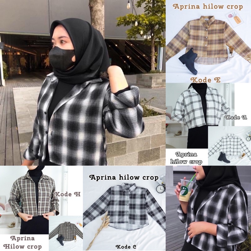 BEFAST - ZEC OOTD Kemeja Wanita AMBAR / Aprina Hilow Crop Shirt / Kemeja Hem Kotak-Kotak / OOTD Wanita Ala Style Korean / Kem Lengan Panjang / Kemeja Crop Wanita