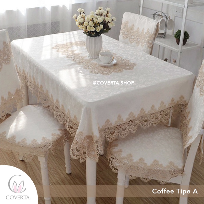 Taplak Meja Makan Bordir Segi  175x130cm (4-6kursi) - Sarung Kursi Tidak Termasuk