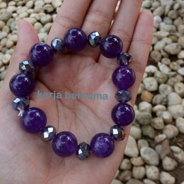 Gelang batu kecubung ungu kombinasi kristal