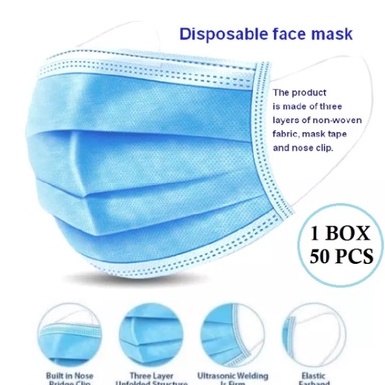 50 PCS Masker Medis 3Ply 50Pcs - Masker Medis Earloop Sekali Pakai 3 Ply Isi 50 Pcs - Facemask Maske