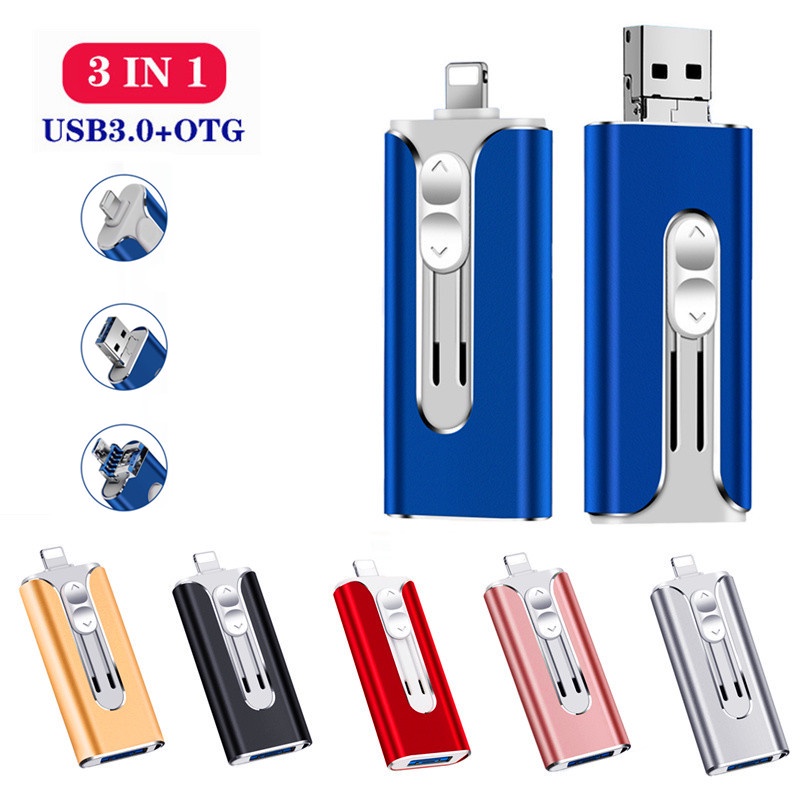 3 in 1 USB Flash Drive 512GB Portable Bahan Metal Untuk Handphone / PC