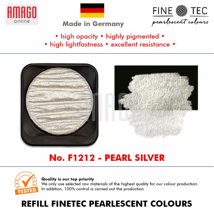 FINETEC - Pearlescent Watercolour - F1212 Pearl Silver - Round 30mm