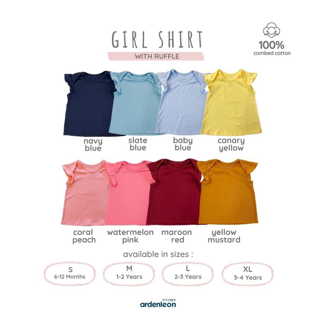 ARDENLEON Girl Shirt with Ruffle / Baju Kaos Santai Rumah Anak Perempuan Arden Leon Bandung