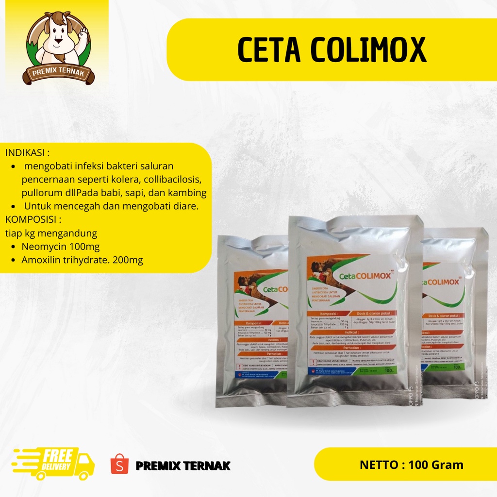 CETA COLIMOX 100 gr  | Antibiotika Untuk Mengobati Saluran Pencernaan Pada Ayam Bebek Puyuh