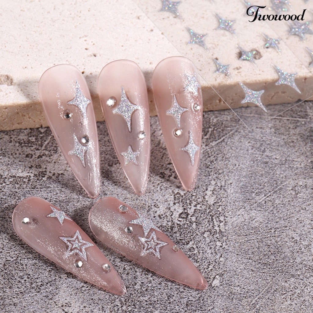 Twowood 5pcs / Set Stiker Kuku 3D Motif Starburst / Love / Beruang Aksen Glitter Untuk Nail Art / Manicure DIY