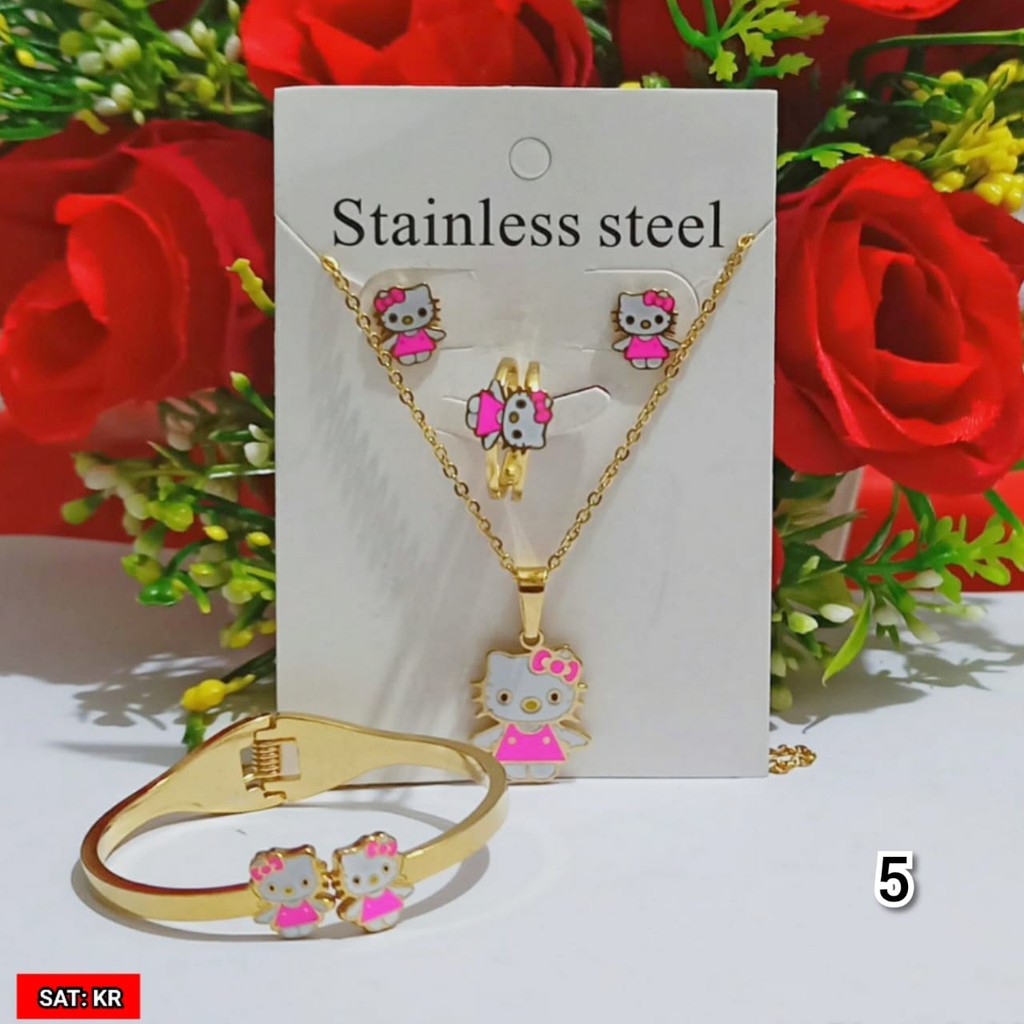 Set Anak Hello Kitty Titanium Steinless Steel anti karat (COD)