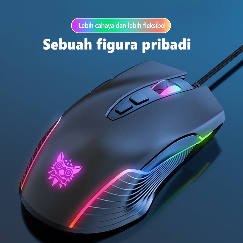 Onikuma CW905 Hitam RGB Wired Gaming Mouse USB Game Mice 7 Tombol Desain Pernapasan Warna LED