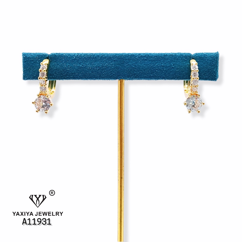 Yaxiya Anting Wanita Klip Jepit  Diamond Full Mata Perhiasan Lapis Emas 18k 285-2