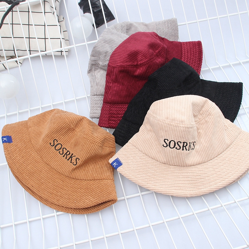  Topi  Bucket  Pria Wanita  Bahan Corduroy Bordir Tulisan 