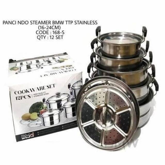 Panci langseng set 5pcs / 5 set panci stainless stell / panci set 5in 1 + steamer