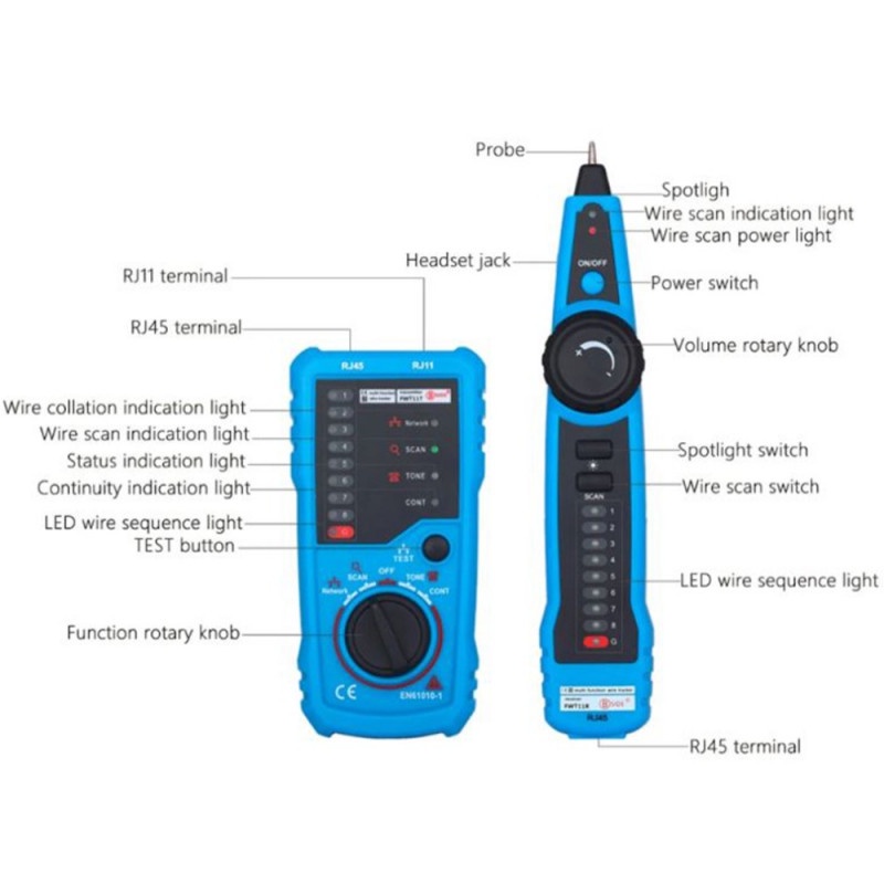 Tracker Tester Kabel Jaringan RJ45 RJ11 CAT5 CAT6 LED