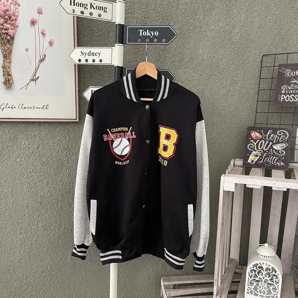 Jaket Sweater Baseball B bisa untuk pria/wanita