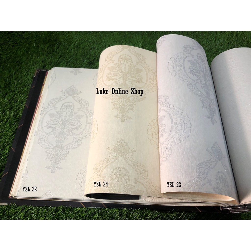 Wallpaper Dinding Motif Klasik Batik Elegan Abu Coklat Muda Ungu Muda