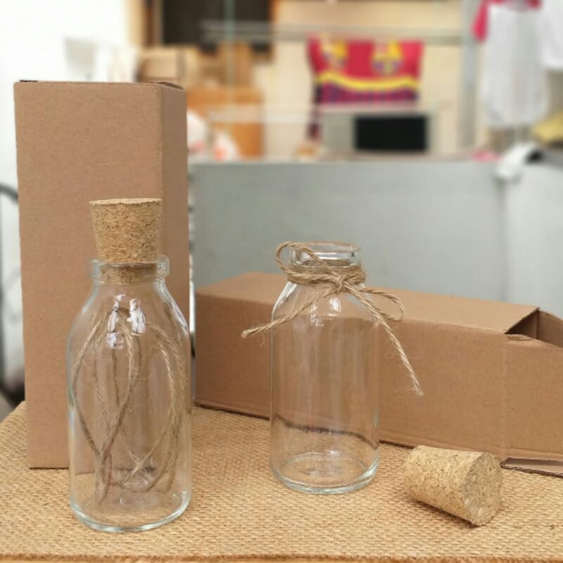 botol kaca 100ml 50ml sumbat cork botol decor souvenir free dus satuan