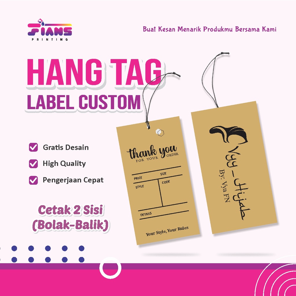 

Hangtag Custom Cetak 2 Sisi / Bolak-balik Handtag Murah Hang Tag Label Hangtag Baju Hand Tag Label Jilbab