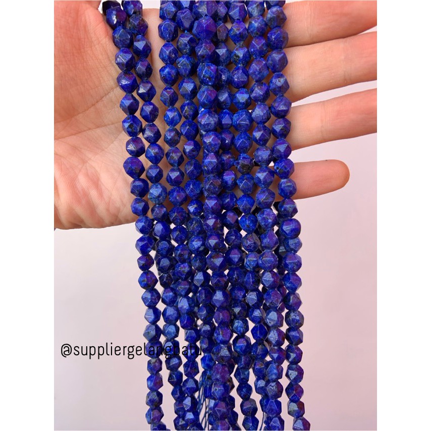 batu faceted hexagon Stone 8mm lapis lazuli biru bahan gelang kalung