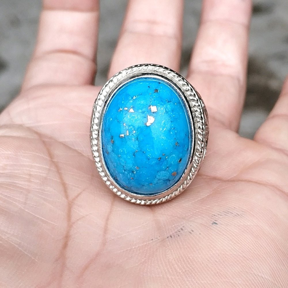 NATURAL CINCIN BATU AKIK PIRUS BIRU XIN JIANG TURQUOISE SERAT EMAS