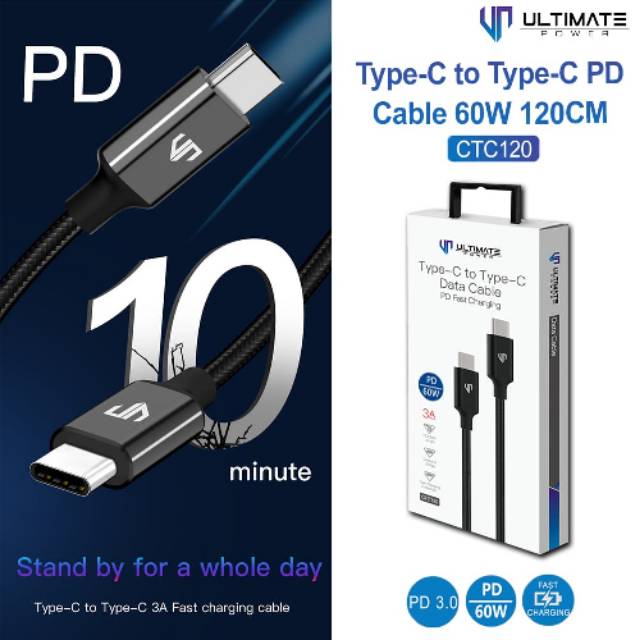 Kabel Data Usb Type C to Type C PD cable 60w 120cm