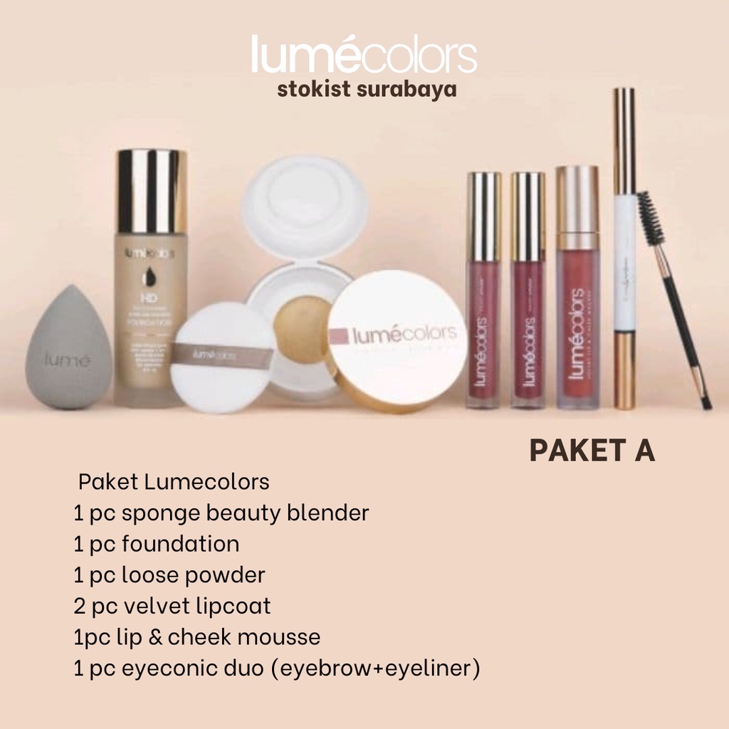 [PAKET SESERAHAN] LUMECOLORS Simpel Makeup  Lumecolor Mek Up Kado Hantaran Pernikahan Ulang Tahun Wisuda Foundation Compact Powder  Loose Powder Lipstik Lipcream Liptin Sponge Beauty Blender  Eyeliner Eyebrow Stokist Lume Surabaya-A
