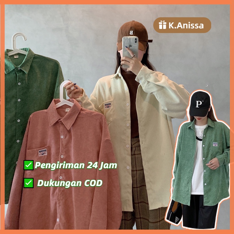 [K.Anissa] ✅Pengiriman 24 Jam Oversize Corduroy Jakets Kemeja Wanita Lengan Panjang Korduroi Jacket 