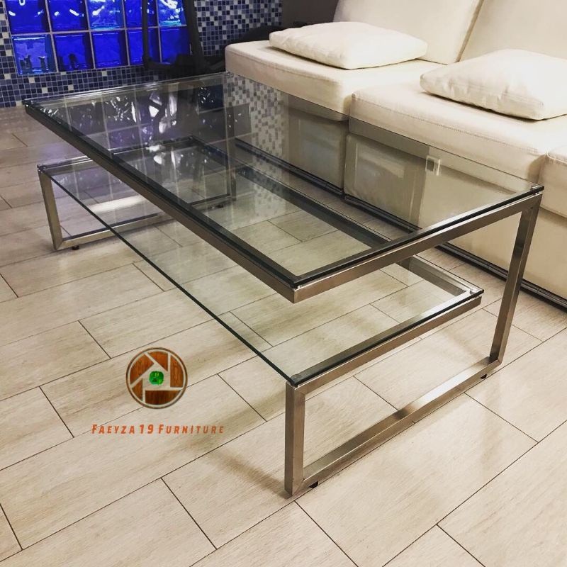 Meja tamu top kaca rangka stainlesh gold