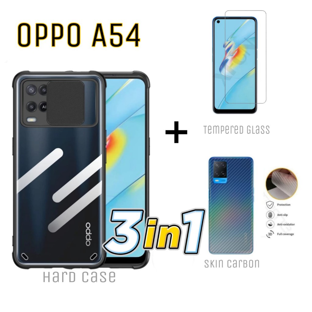 Case OPPO A54 4G Paket 3in1 Hard Case Fusion Shield FreeTempered Glass Clear dan Garskin