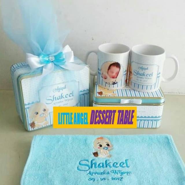 HAMPER / SOUVENIR TIN BOX isi MUG & TOWEL WITH TULLE PACKAGING